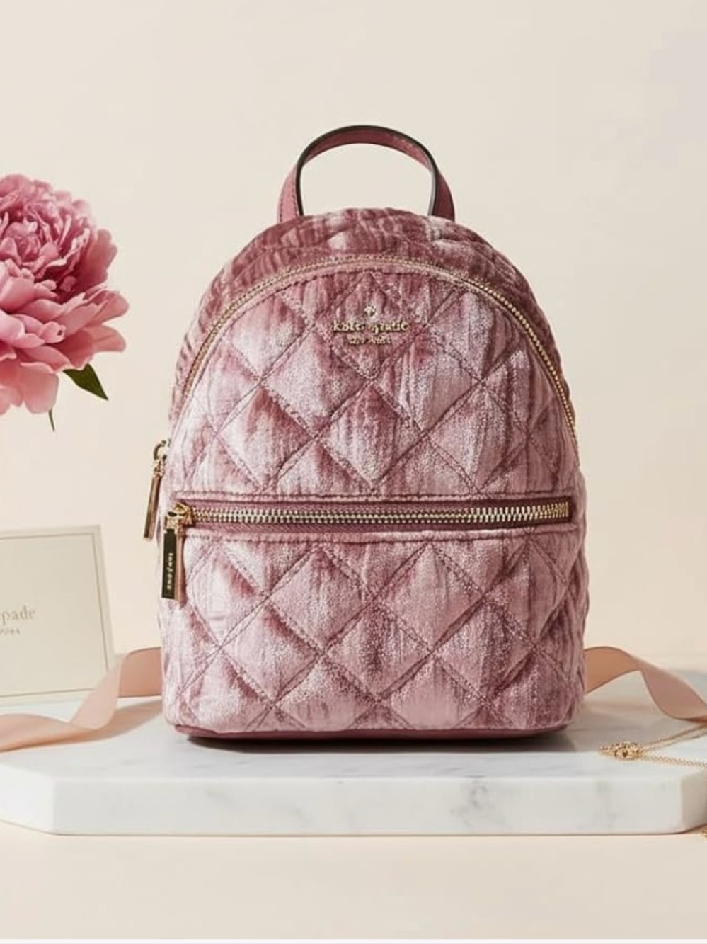 Kate Spade Natalie Mini Backpack Pomegranate Pink Crushed Velvet Convertible NEW